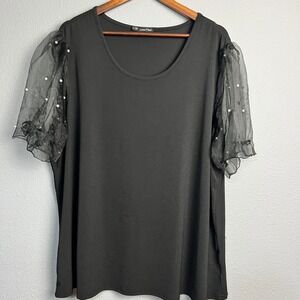 Luna Moon Whimsigoth‎ Blouse Pearl Embellished Sheer Balloon Sleeve Top Plus 3XL